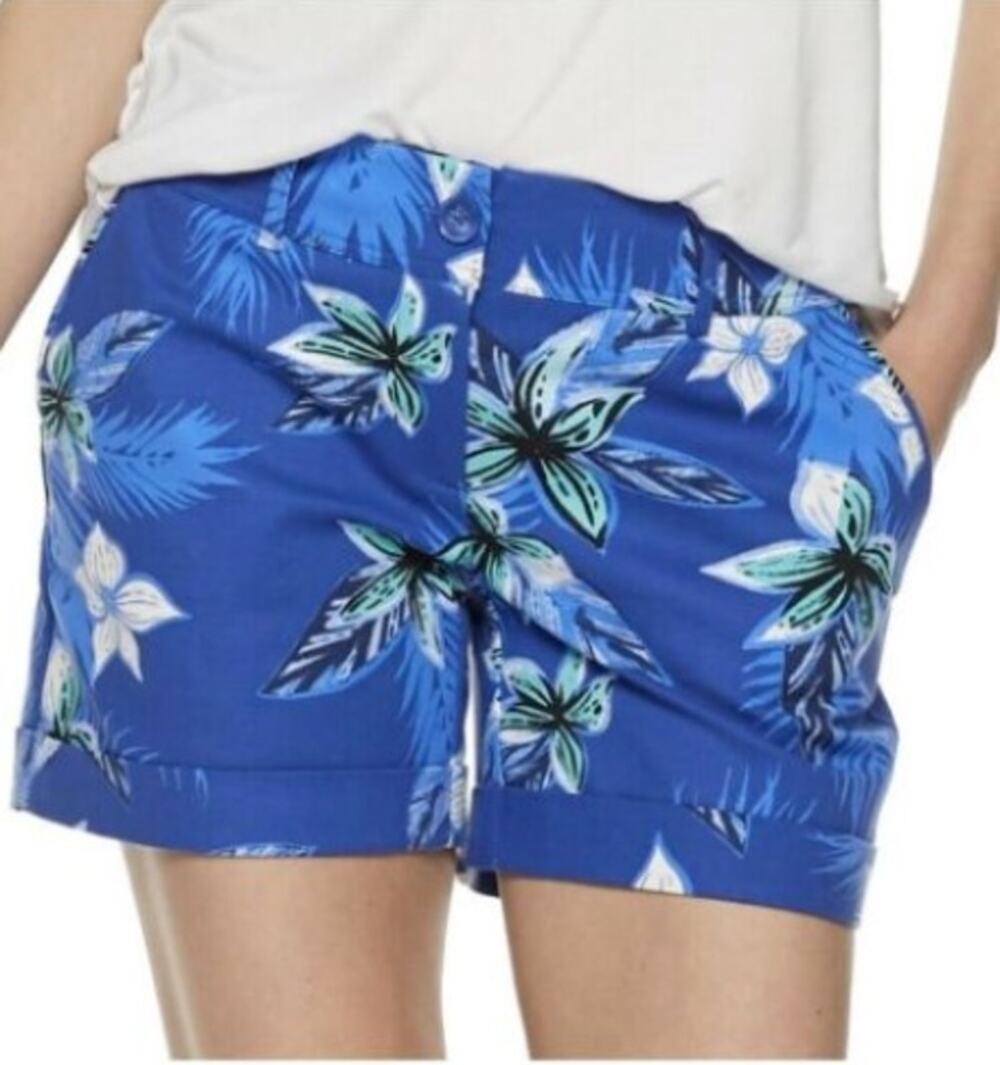 APT 9 Torie Blue White Green Floral Cotton Pockets Cuffed Mid-rise Shorts 4